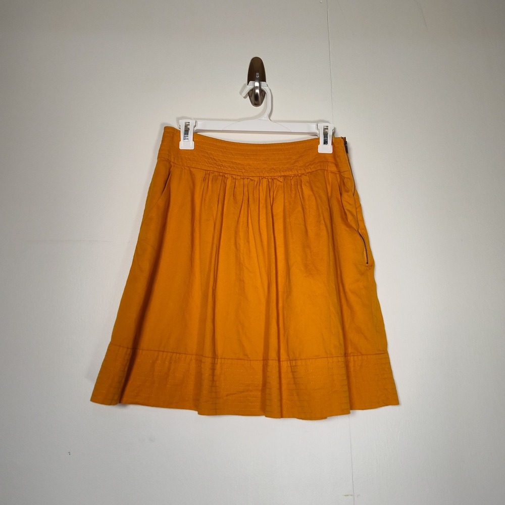 Odille Anthropologie Orange A-Line Knee Length 100% Cotton Skirt Pockets Size 6